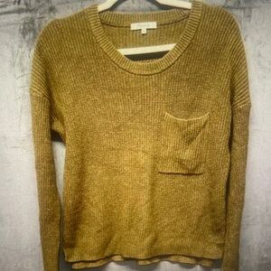 Mustard Yellow Knit Pocket Sweater - Women